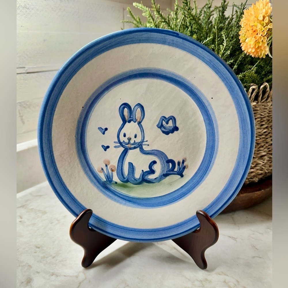 M.A.HADLEY, LUNCHPLATE, 8 3/4” DIAMETER, HAND-PAINTED “RABBIT&BUTTERFLY” SCENE.